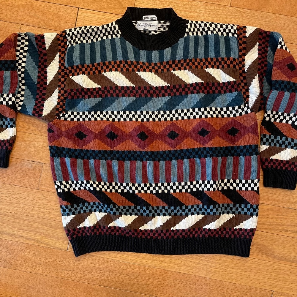 VTG Handknit Saks Fifth Avenue Crewneck Men’s Sweater Size L